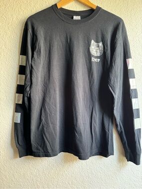 RIPNDIP Illusion 3D Cat Checkerboard Long Sleeve Tee Black M